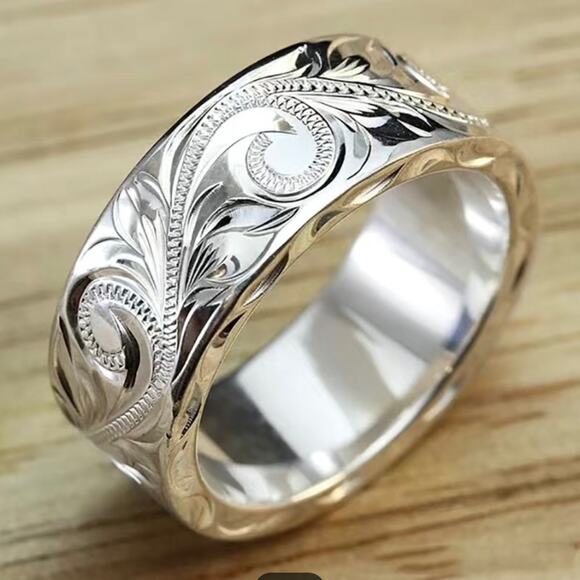 925 Silver Plated Hand Carved Leaf Filigree Ring Size 8 - Picture 5 of 5